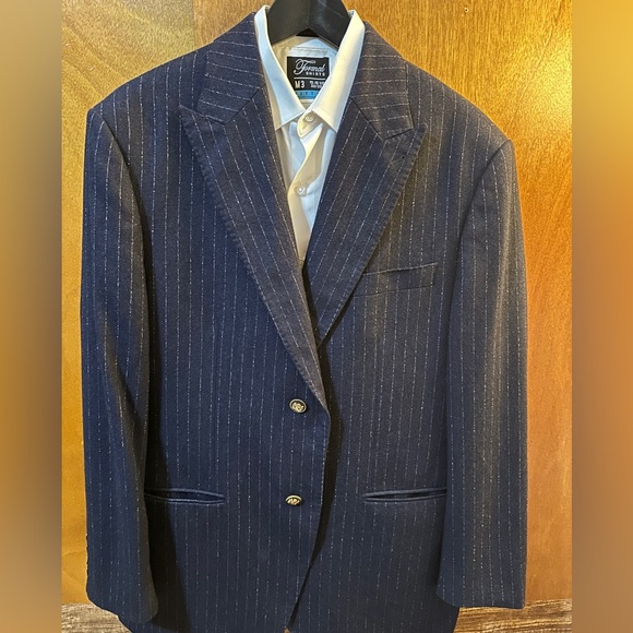 100% Italian Wool Navy Pinstripe Men's Blazer - Picture 5 of 6